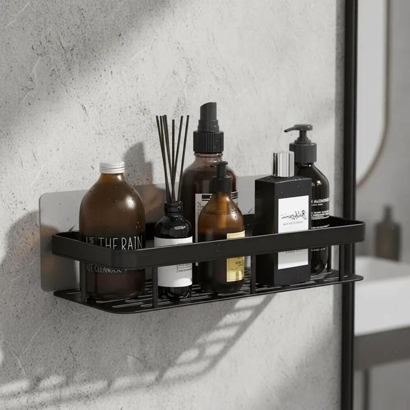 ESTANTE DE ALMACENAMIENTO PARA BAÑO SIN PERFORACIONES EN COLOR NEGRO - 7