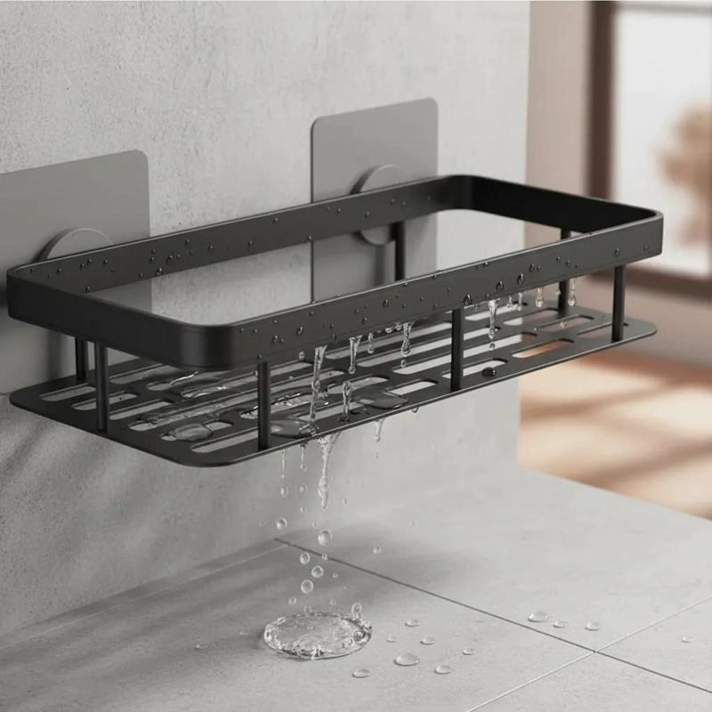 ESTANTE DE ALMACENAMIENTO PARA BAÑO SIN PERFORACIONES EN COLOR NEGRO - 8