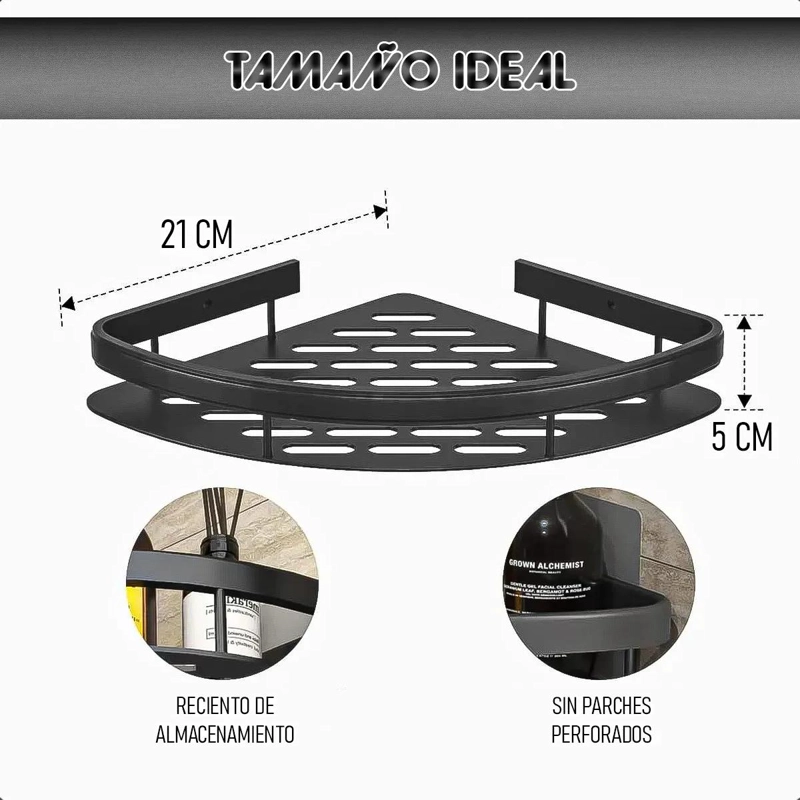 ORGANIZADOR DE DUCHA TRIANGULAR ADHESIVO DE ALUMINIO NEGRO - 2