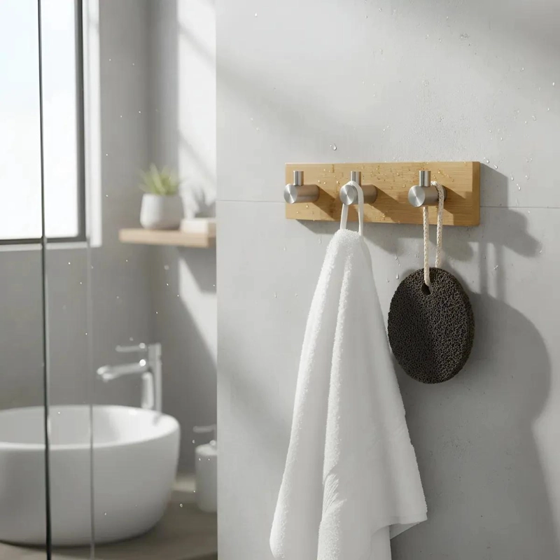 PERCHERO ADHESIVO DE BAMBU PARA BAÑO Y COCINA - 1