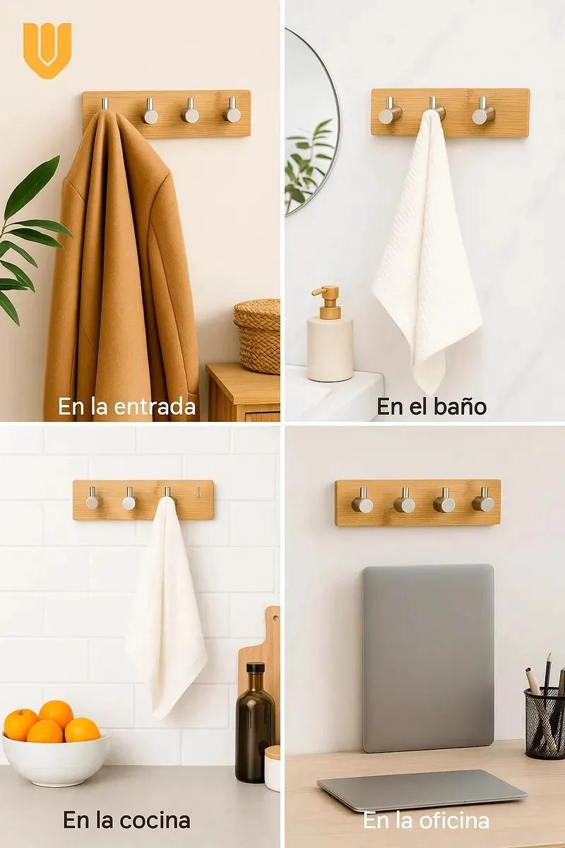 PERCHERO ADHESIVO DE BAMBU PARA BAÑO Y COCINA - 3