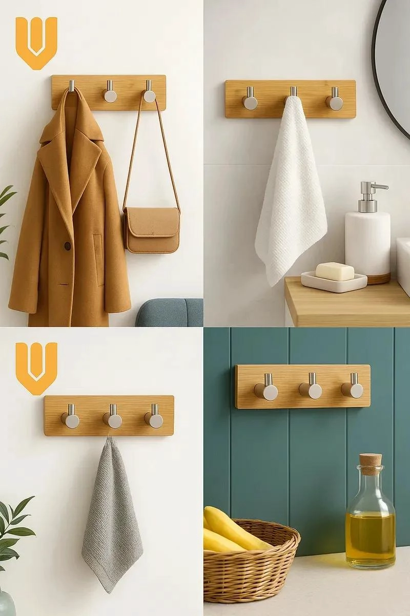PERCHERO ADHESIVO DE BAMBU PARA BAÑO Y COCINA - 6