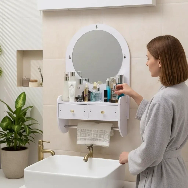 MUEBLE ORGANIZADOR DE BAÑO CON ESPEJO Y TOALLERO INTEGRADO - 1
