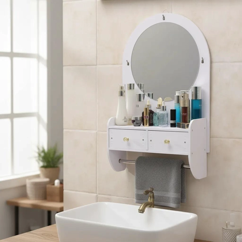 MUEBLE ORGANIZADOR DE BAÑO CON ESPEJO Y TOALLERO INTEGRADO - 2