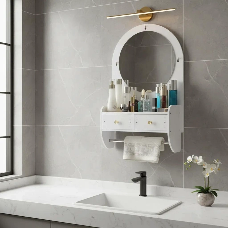 MUEBLE ORGANIZADOR DE BAÑO CON ESPEJO Y TOALLERO INTEGRADO - 5