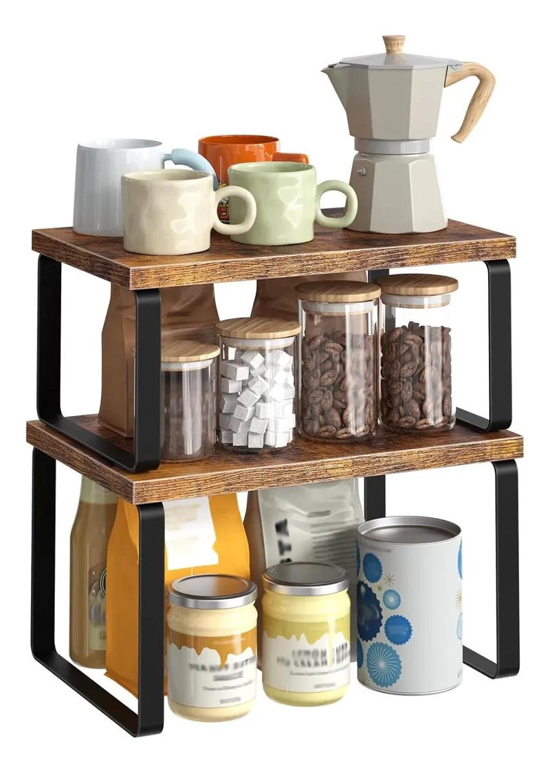 ORGANIZADOR APILABLE DE MADERA Y METAL PARA COCINA Y BAÑO - 1