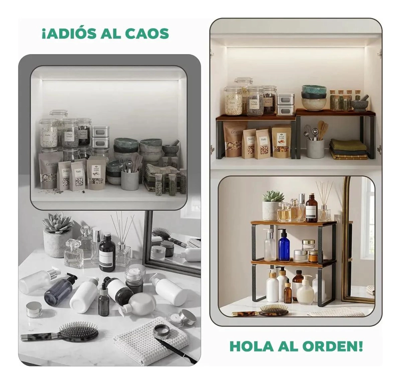 ORGANIZADOR APILABLE DE MADERA Y METAL PARA COCINA Y BAÑO - 4