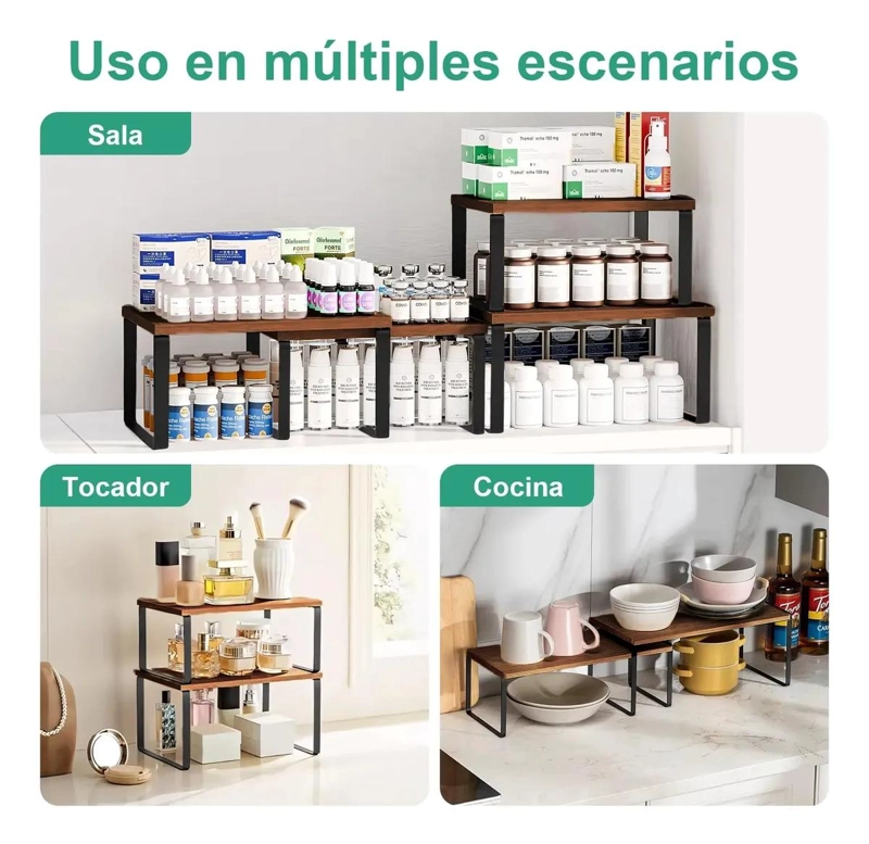 ORGANIZADOR APILABLE DE MADERA Y METAL PARA COCINA Y BAÑO - 6