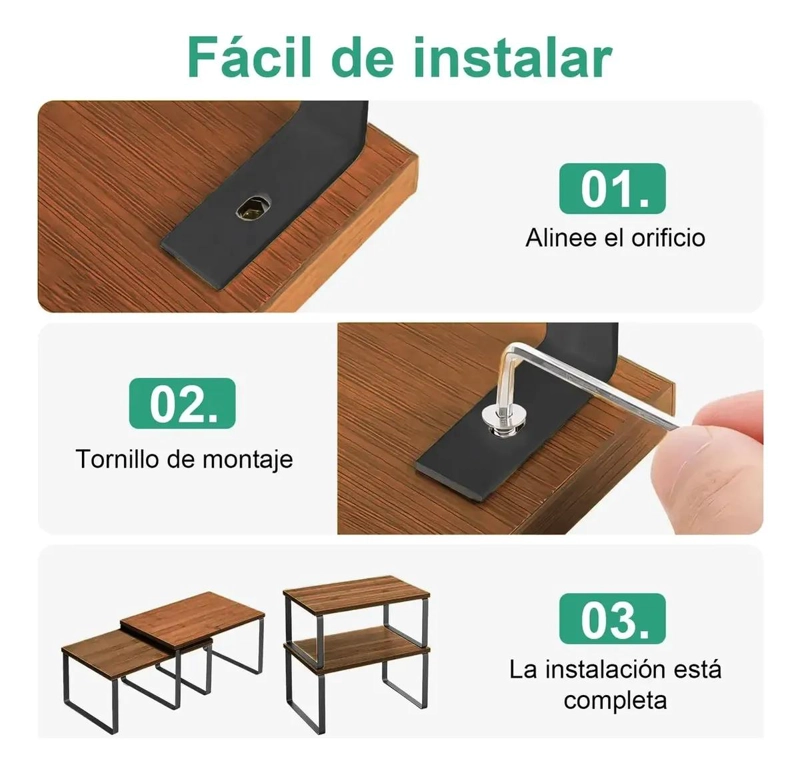 ORGANIZADOR APILABLE DE MADERA Y METAL PARA COCINA Y BAÑO - 7