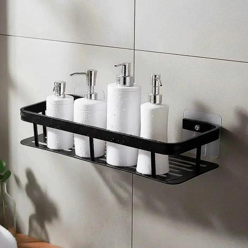 ESTANTE ESQUINERO DE ALUMINIO NEGRO PARA DUCHA Y BAÑO - 1