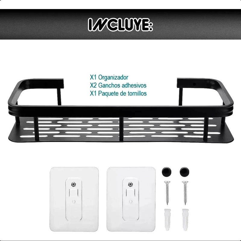 ESTANTE ESQUINERO DE ALUMINIO NEGRO PARA DUCHA Y BAÑO - 3