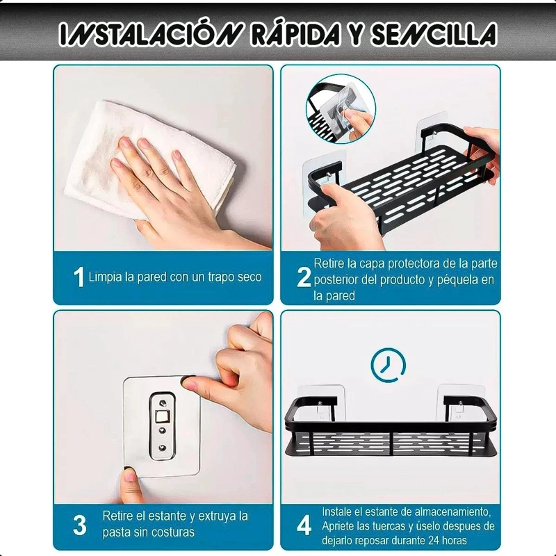 ESTANTE ESQUINERO DE ALUMINIO NEGRO PARA DUCHA Y BAÑO - 4