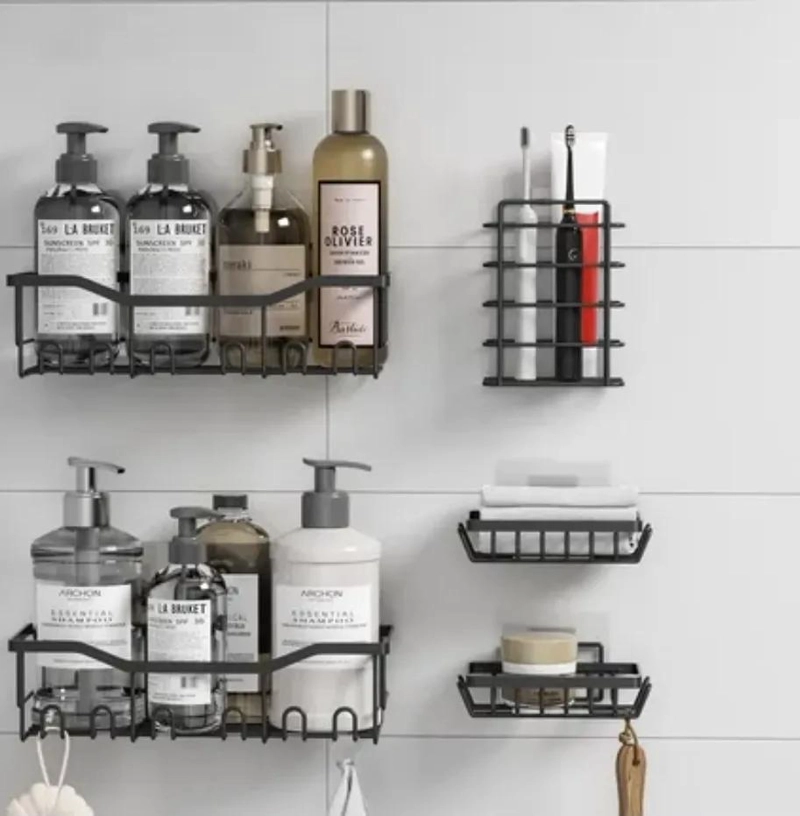 SET DE ORGANIZADORES DE BAÑO ADHESIVOS 5 PIEZAS EN COLOR NEGRO - 2