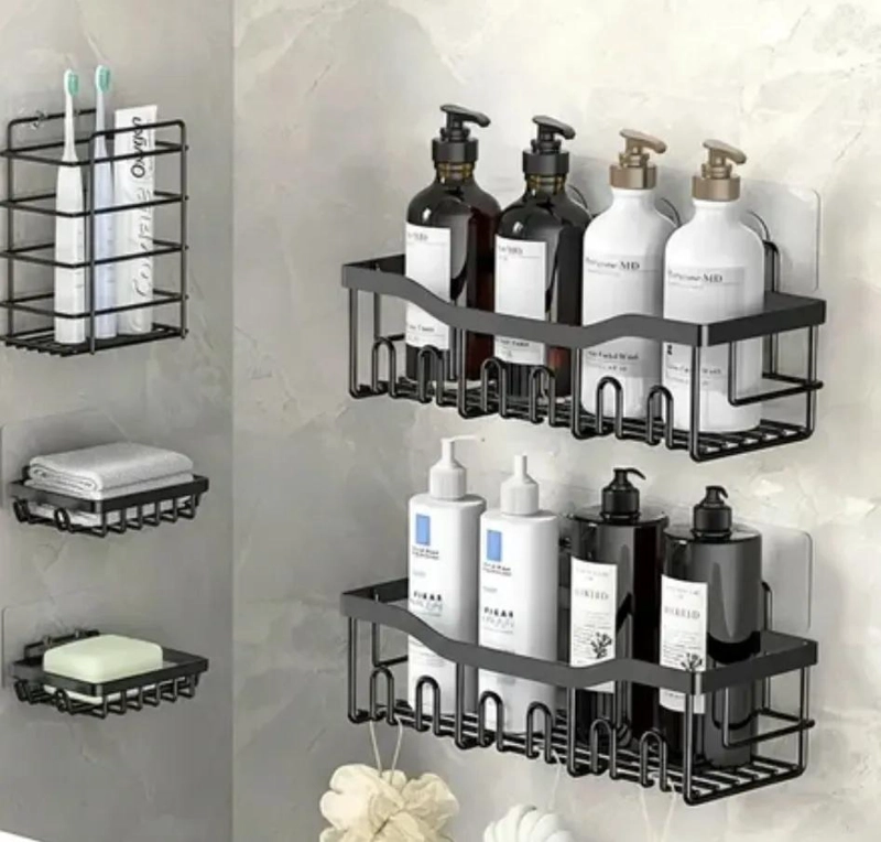 SET DE ORGANIZADORES DE BAÑO ADHESIVOS 5 PIEZAS EN COLOR NEGRO - 4