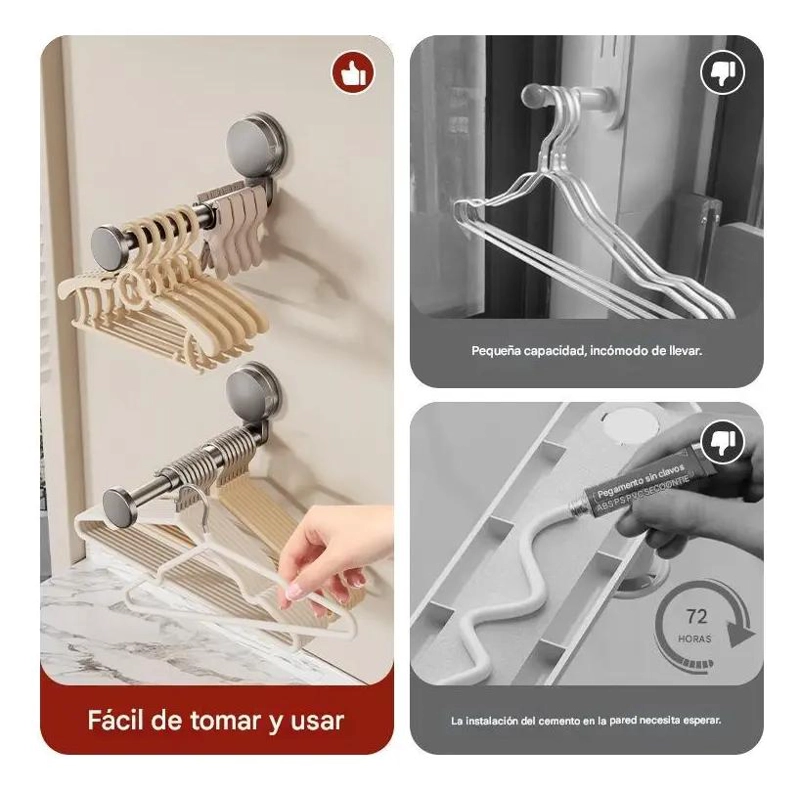 PERCHA RETRACTIL ANTIDESLIZANTE PARA ROPA EN ARMARIOS - 6
