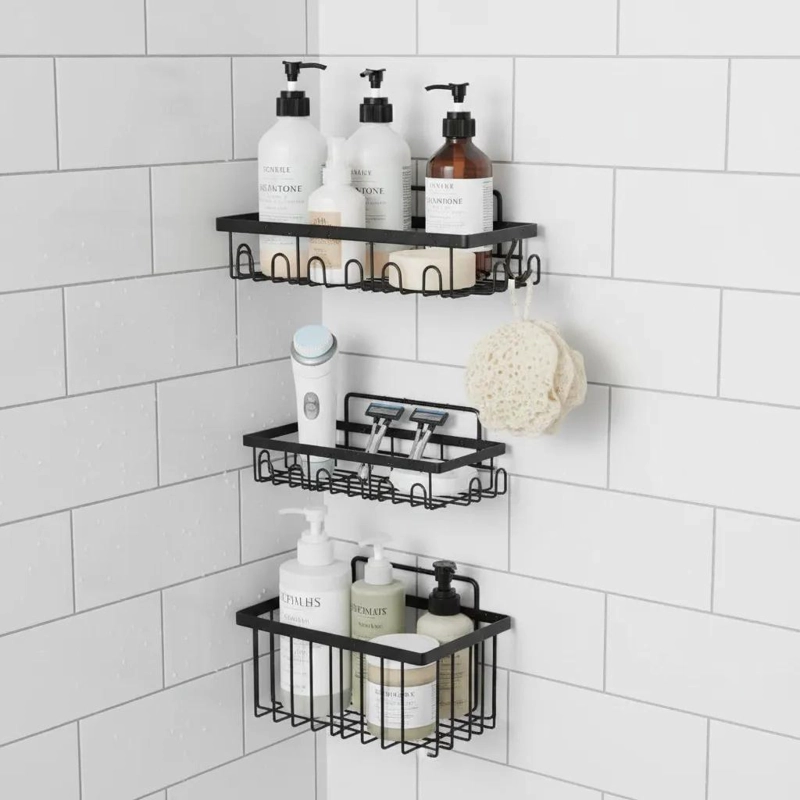 CESTAS ADHESIVAS DE HIERRO PARA DUCHA CON 5 ESTANTES - 1