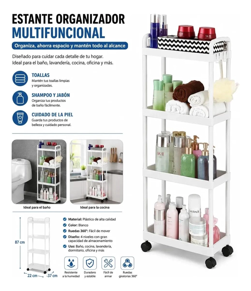 ORGANIZADOR CON RUEDAS DE 4 NIVELES PARA BAÑO Y COCINA - 3