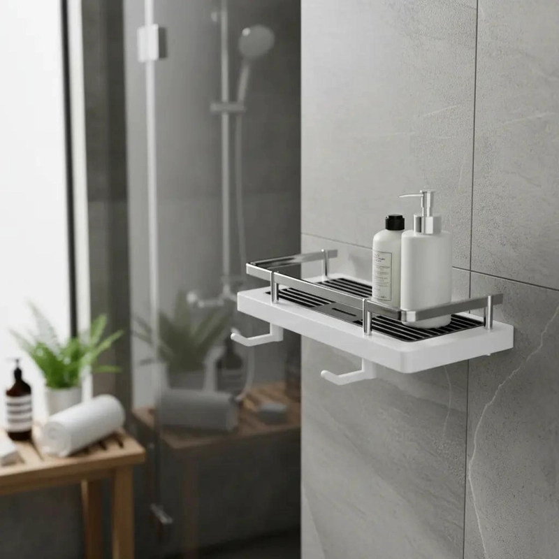 REPISA ORGANIZADOR DUCHA BAÑO NEGRO CON 2 ESTANTES MULTIUSO - 2