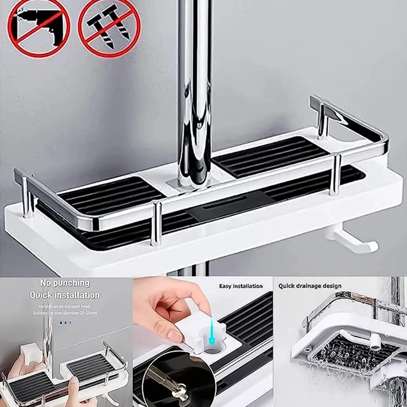 REPISA ORGANIZADOR DUCHA BAÑO NEGRO CON 2 ESTANTES MULTIUSO - 6
