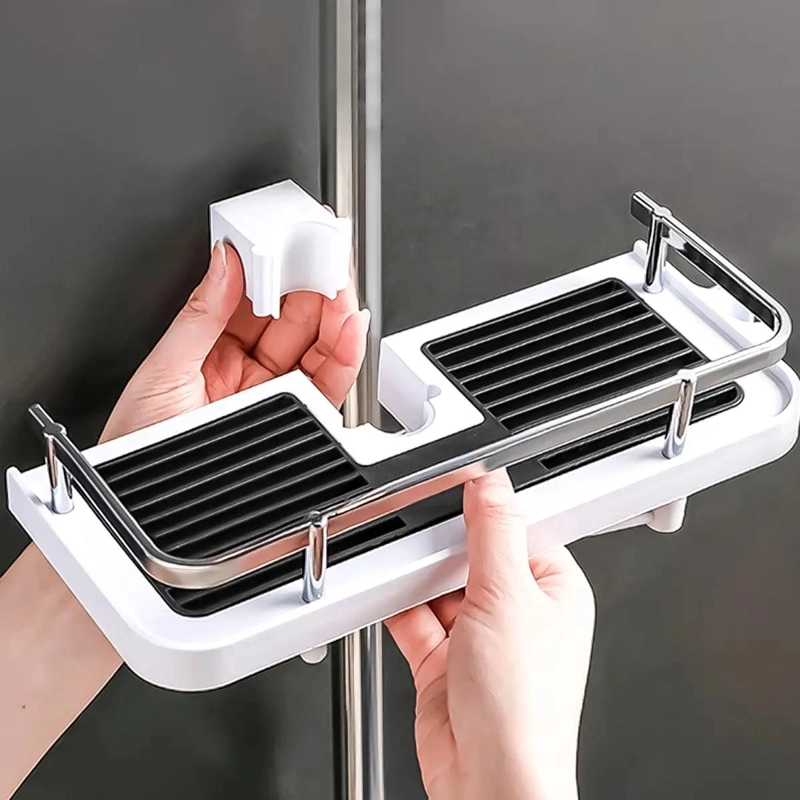 REPISA ORGANIZADOR DUCHA BAÑO NEGRO CON 2 ESTANTES MULTIUSO - 8