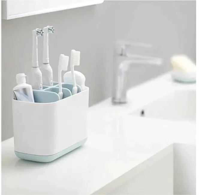 ORGANIZADOR DE BAÑO PORTA CEPILLOS DE DIENTES CELESTE Y BLANCO - 3