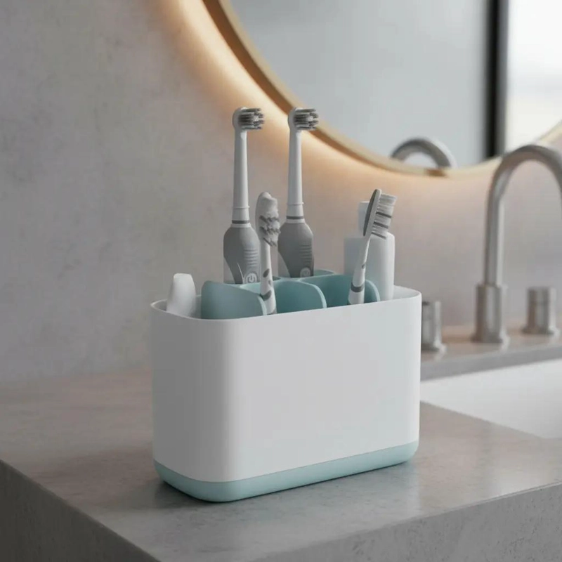 ORGANIZADOR DE BAÑO PORTA CEPILLOS DE DIENTES CELESTE Y BLANCO - 7