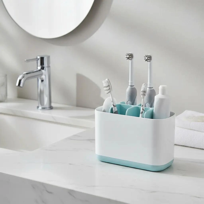 ORGANIZADOR DE BAÑO PORTA CEPILLOS DE DIENTES CELESTE Y BLANCO - 8