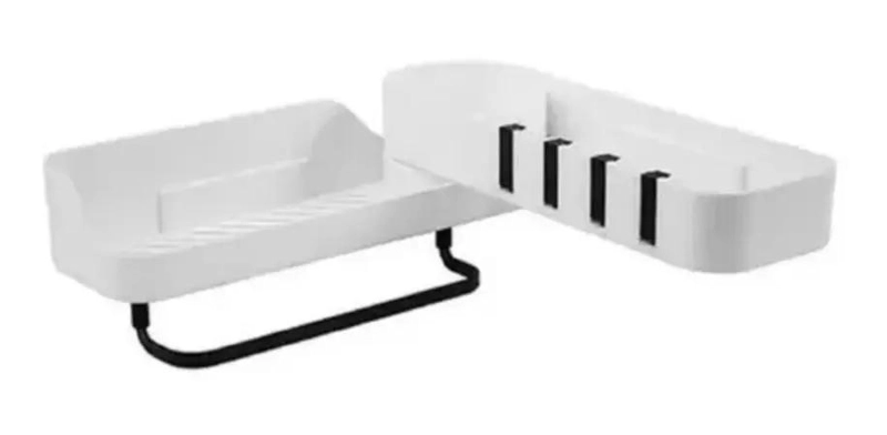 ESTANTE ESQUINERO PARA BAÑO CON GANCHOS Y DRENAJE EFICIENTE - 1