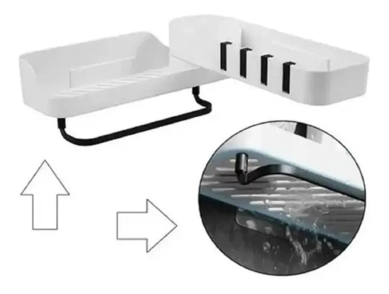 ESTANTE ESQUINERO PARA BAÑO CON GANCHOS Y DRENAJE EFICIENTE - 2
