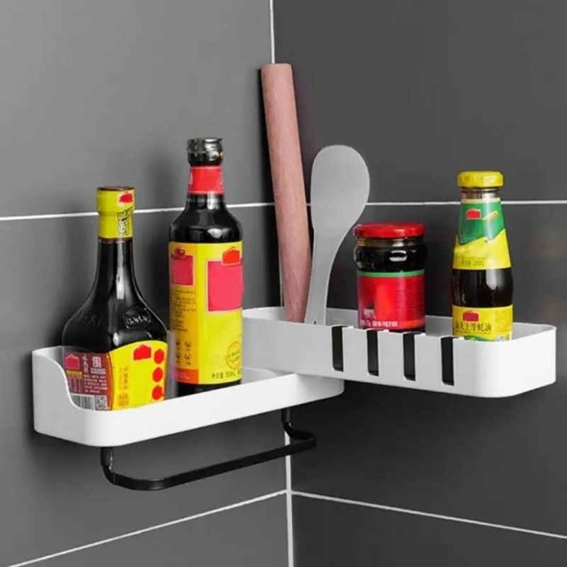 ESTANTE ESQUINERO PARA BAÑO CON GANCHOS Y DRENAJE EFICIENTE - 4