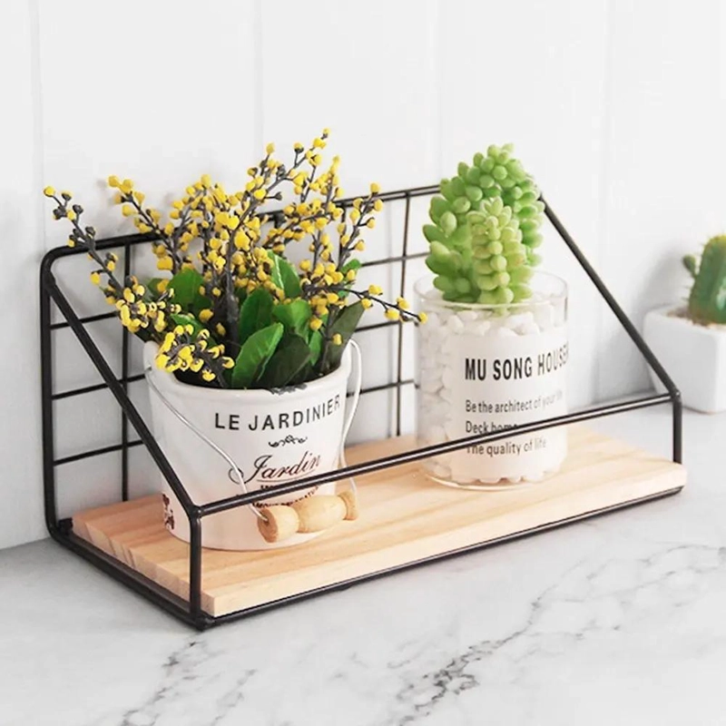 REPISA ORGANIZADORA DE METAL Y MADERA CON ADHESIVO PARA PARED - 1