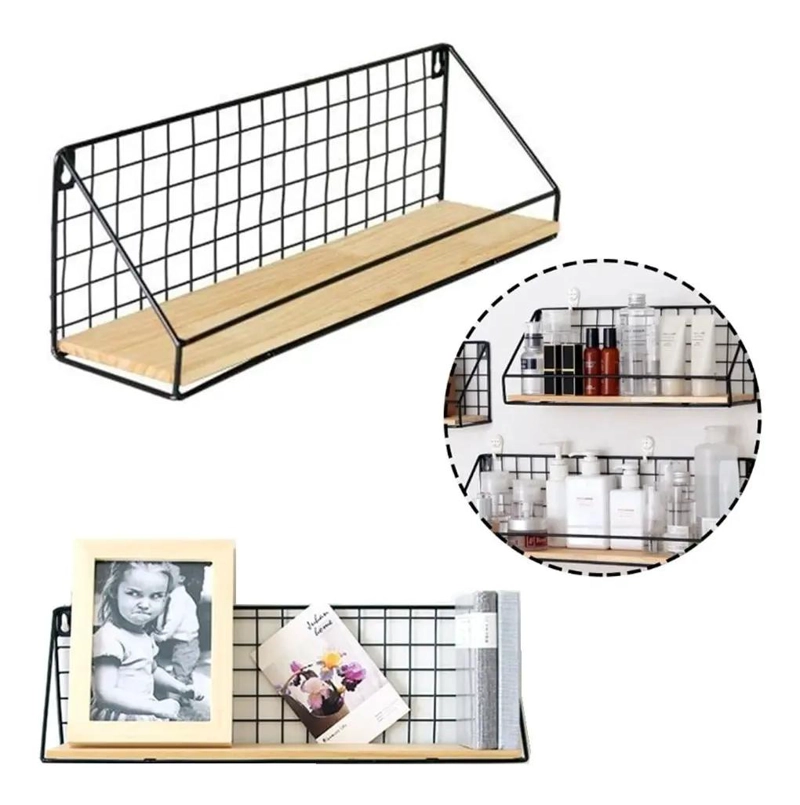 REPISA ORGANIZADORA DE METAL Y MADERA CON ADHESIVO PARA PARED - 3