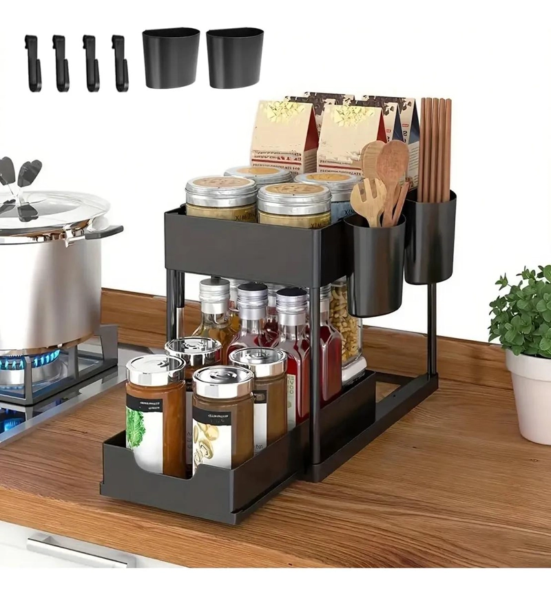 ORGANIZADOR DESLIZABLE DE DOS NIVELES PARA COCINA Y BAÑO - 1