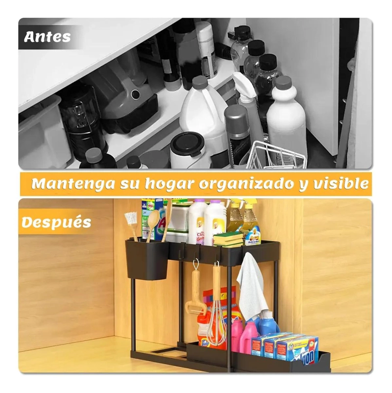 ORGANIZADOR DESLIZABLE DE DOS NIVELES PARA COCINA Y BAÑO - 6