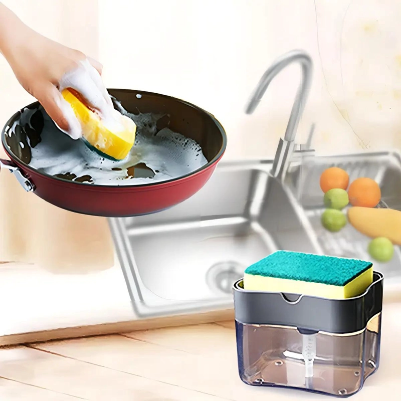 DISPENSADOR DE JABON Y ESPONJA 2 EN 1 PARA COCINA CON SOPORTE - 2