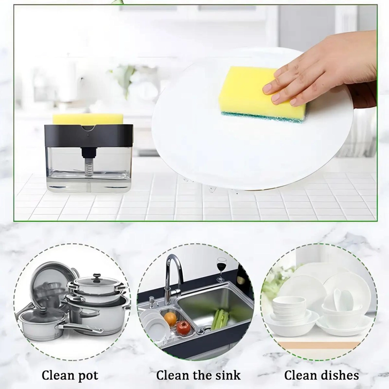 DISPENSADOR DE JABON Y ESPONJA 2 EN 1 PARA COCINA CON SOPORTE - 4