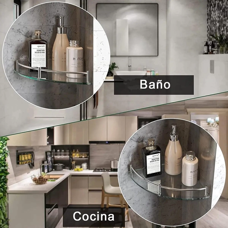 ESTANTES ESQUINEROS DE VIDRIO PARA BAÑO CON SOPORTE DE ACERO - 7