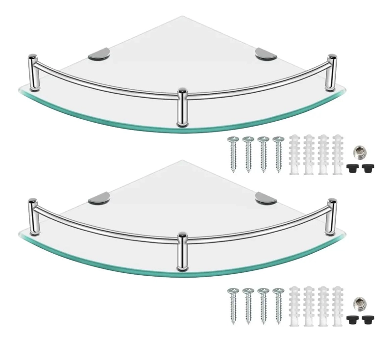 ESTANTES ESQUINEROS DE VIDRIO PARA BAÑO CON SOPORTE DE ACERO - 9