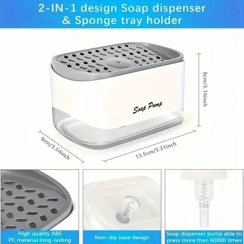 DISPENSADOR DE JABON LIQUIDO CON PORTA ESPONJA MODERNO - 4