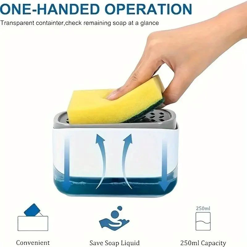 DISPENSADOR DE JABON LIQUIDO CON PORTA ESPONJA MODERNO - 6