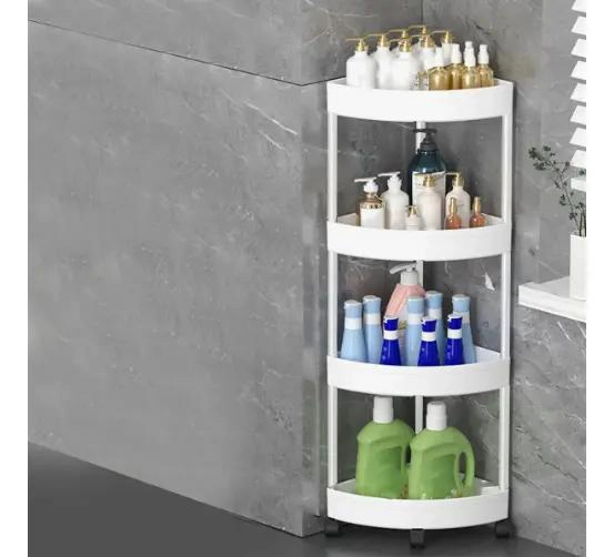 ESTANTE ORGANIZADOR DE ESQUINA PARA BAÑO CON RUEDAS Y DRENAJE - 3