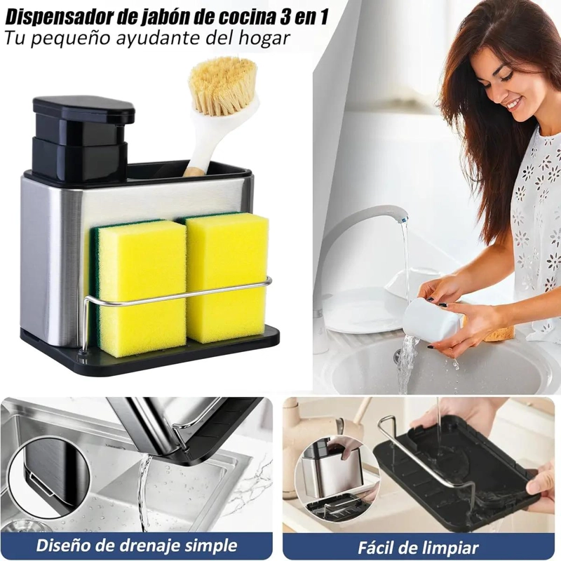 DISPENSADOR JABON Y ORGANIZADOR DE ESPONJA Y CUBIERTOS - 4