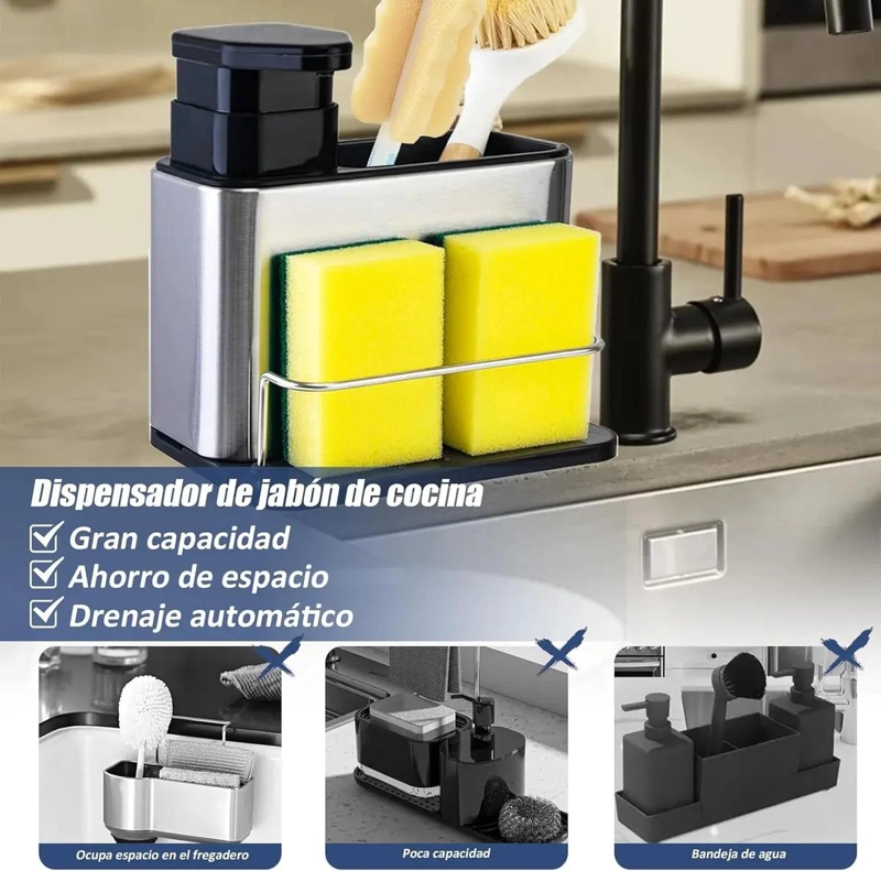 DISPENSADOR JABON Y ORGANIZADOR DE ESPONJA Y CUBIERTOS - 5