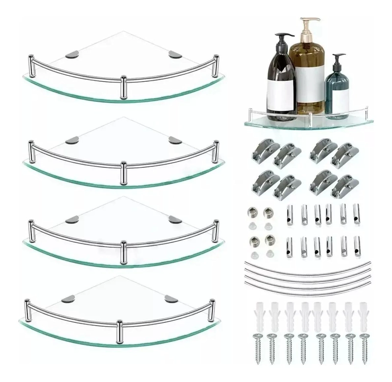 REPISA ESQUINERA DE VIDRIO PARA BAÑO CON 4 ESTANTES - 2