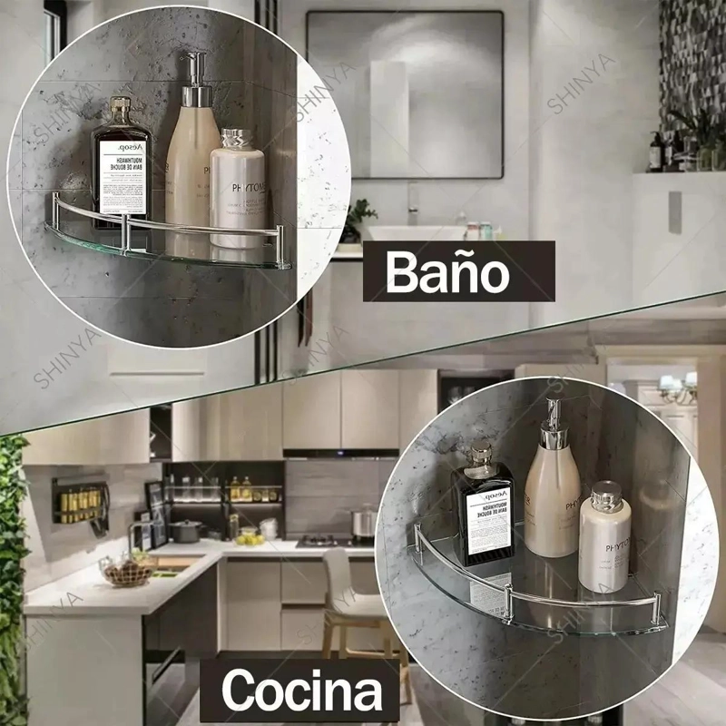 REPISA ESQUINERA DE VIDRIO PARA BAÑO CON 4 ESTANTES - 4
