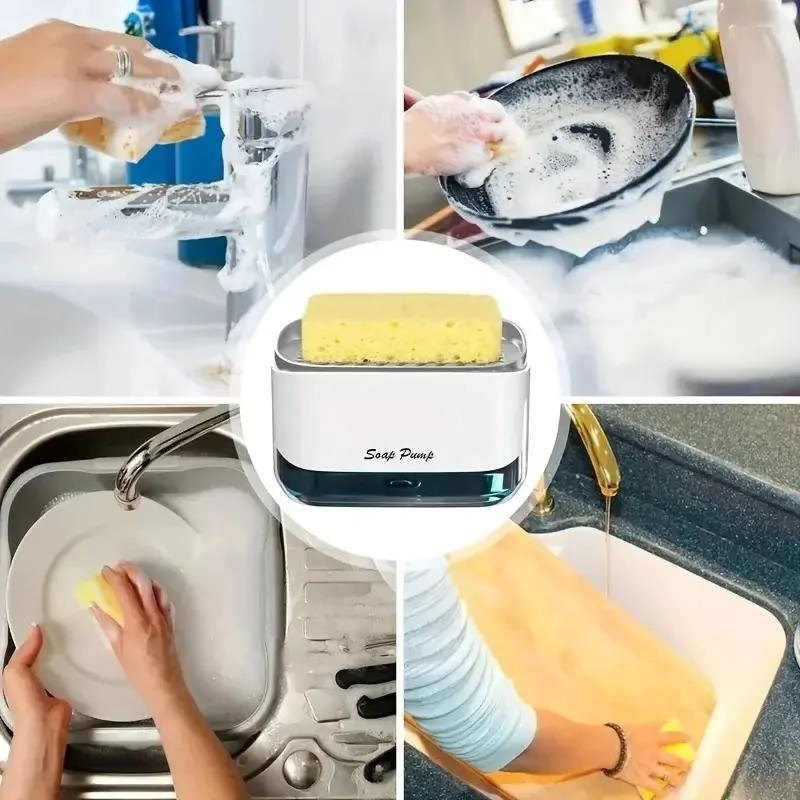 DISPENSADOR DE JABON LIQUIDO CON PORTA ESPONJA PARA COCINA - 4
