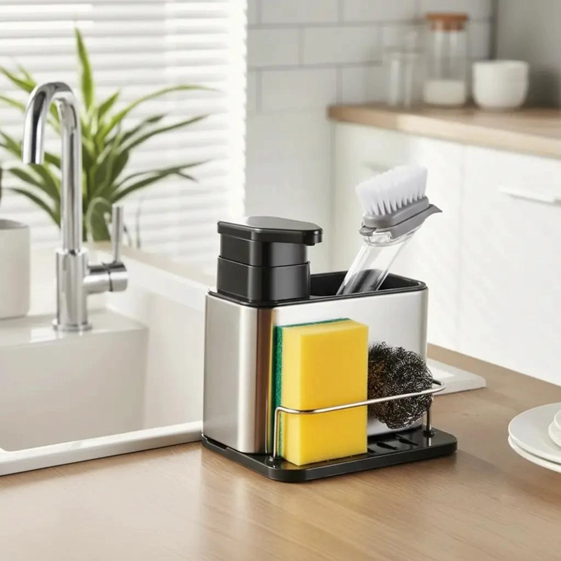 ORGANIZADOR MULTIFUNCIONAL PARA LAVAPLATOS CON DISPENSADOR DE JABON - 4