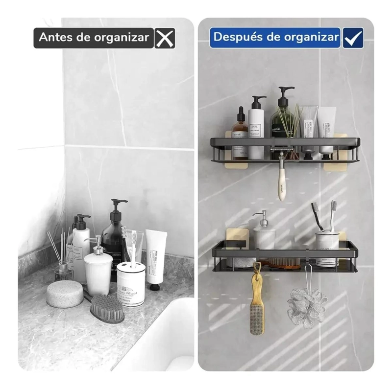 ORGANIZADOR DE DUCHA ALUMINIO NEGRO SET DE 2 ESTANTES - 6
