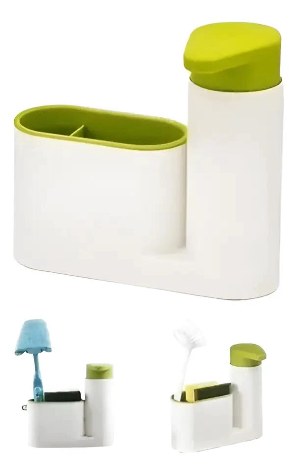 DISPENSADOR DE JABON LIQUIDO Y PORTA ESPONJA PARA FREGADERO - 1