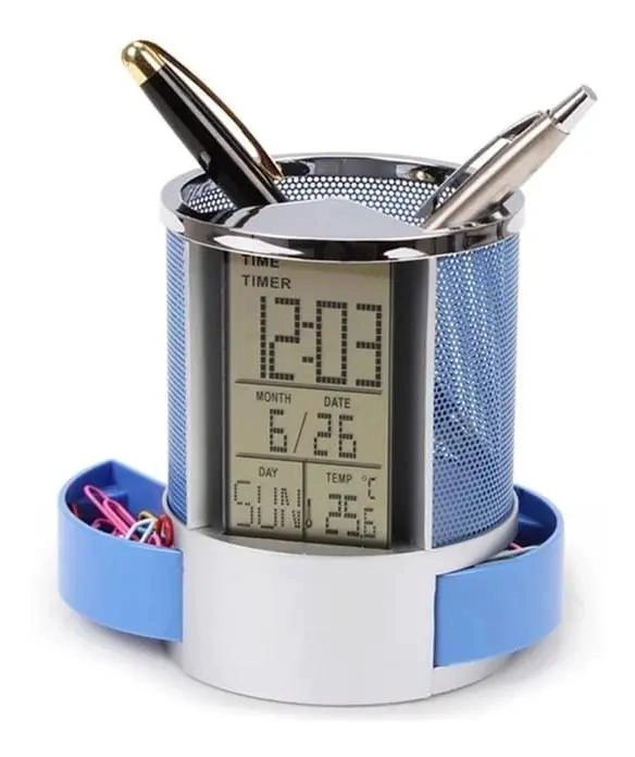 ORGANIZADOR DE ESCRITORIO CON RELOJ DIGITAL Y FUNCIONES MULTIPLES - 2